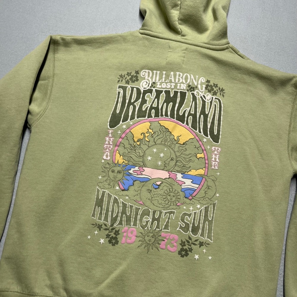Billabong Dreamland Midnight Sun‎ Graphic Hoodie Olive Green Women's L